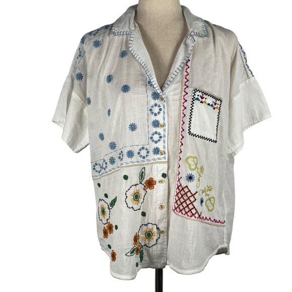 Pilcro Tops - Pilcro Anthropologie Cotton Relaxed Fit Embroidered Blouse Size Medium